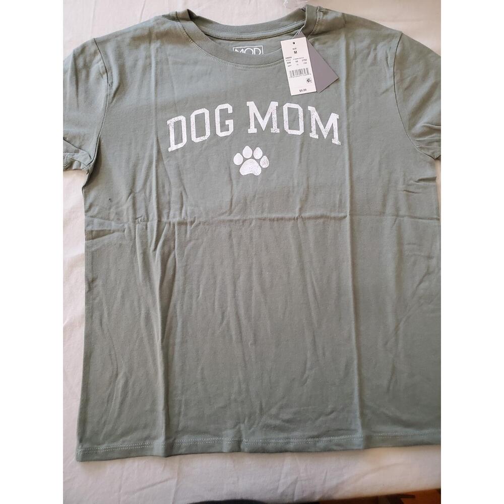 Women's T-shirt Modern Lux Green DOG MOM Graphic Short Sleeve  Size M